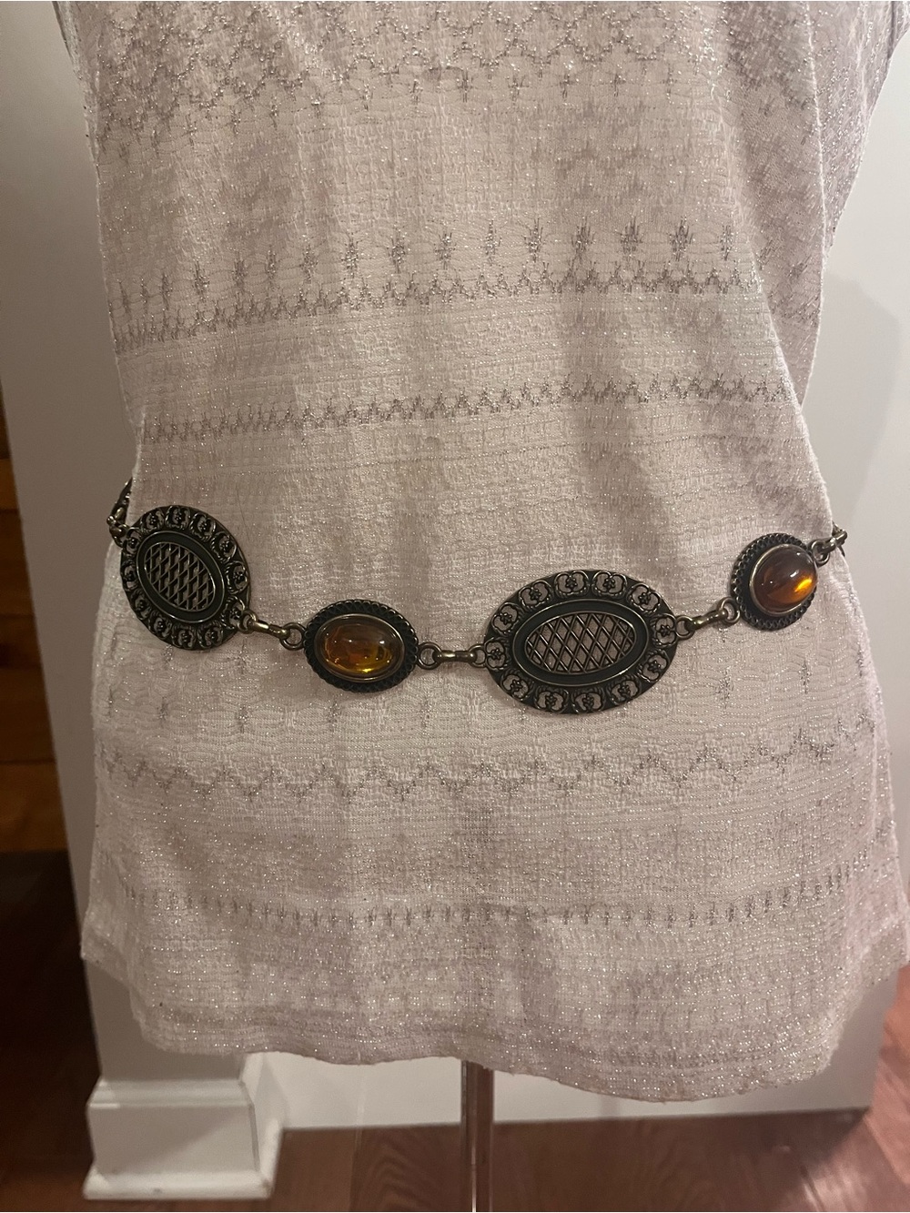 Vintage Nine West Metal Concho Statement Belt with Amber Cabochons